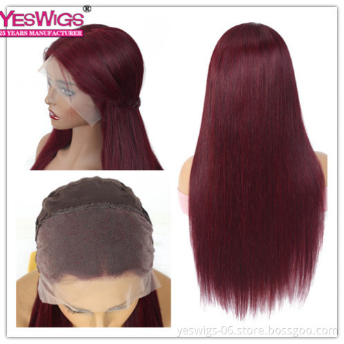 Red Color 99J# Color Human Wig With Transparent Lace Wigs Long And Straight Brazilian Hair With Lace front wig For Black Women